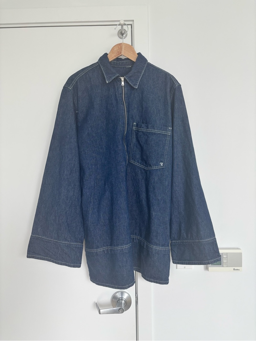 Pilcro Anthropologie Zip-Front Denim Shirt Jacket | Size L | Dark Wash Oversized